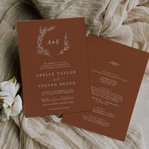 Invitation Feuille minimale Terracotta tout en un Mariage