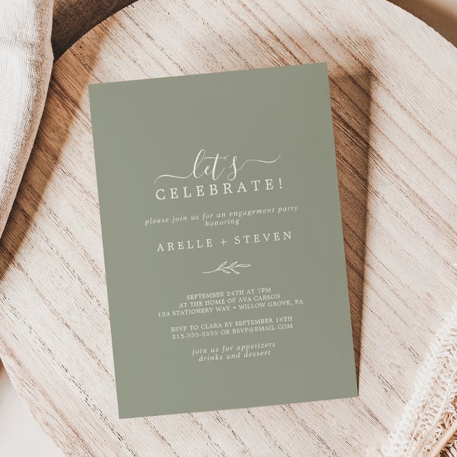 Invitation Feuille minimale | Vert de sauge Fêtons (Créateur téléchargé)