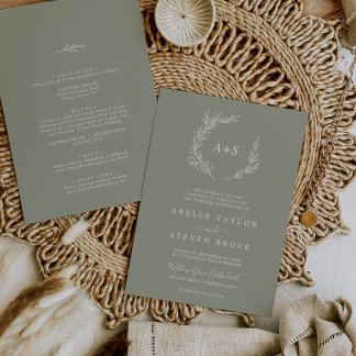 Invitation Feuille minimale | Vert sauge clair Tout en un mar