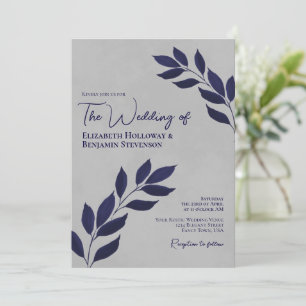 Invitation Feuille moderne élégant marine et Mariage gris