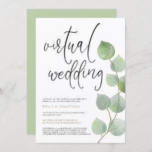 Invitation Feuille moderne Eucalyptus Script Mariage virtuel