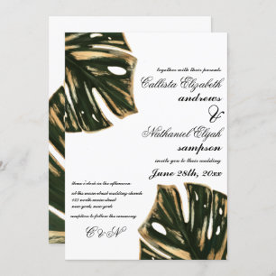 Invitation Feuille moderne Tropical Green Monstera or Mariage