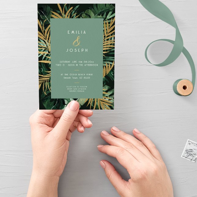 Invitation Feuille moderne tropicale Palm vert poussiéreux Ma (Créateur téléchargé)