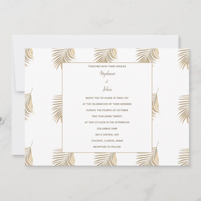 Invitation Feuille Motif de palme tropicale Sepia Gold Mariag (Devant)