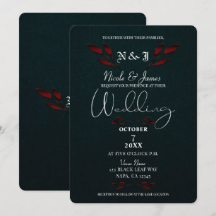 Invitation Feuille rouge brillant Black Modern Glam Mariage g
