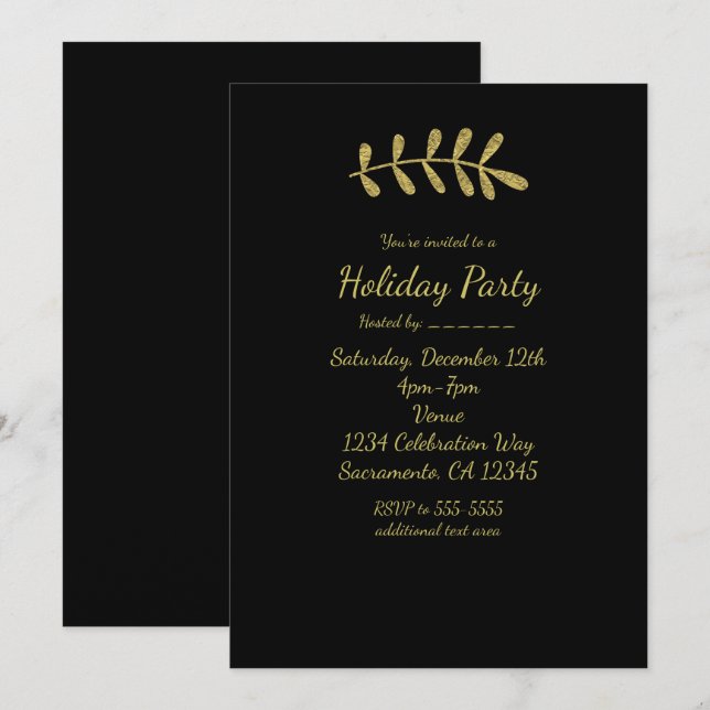 Invitation Feuille rustique dorée Élégant noir Automne Élégan (Devant / Derrière)