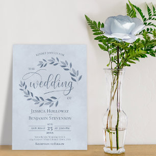Invitation Feuille rustique Elégant Dusty Blue Mariage