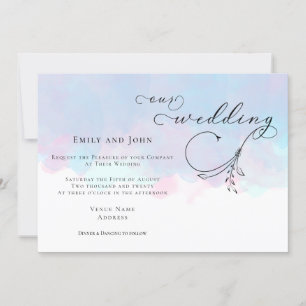 Invitation Feuille Script bleu rose Lilac Aquarelles Mariage
