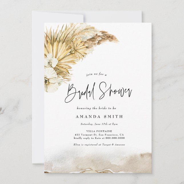 Invitation Feuille séché Pampas Grass Boho Fête des mariées b (Devant)