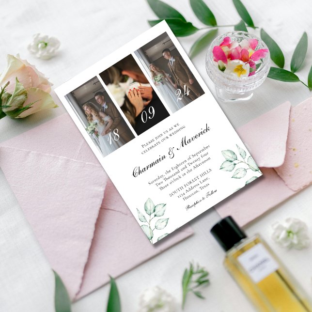 Invitation Feuille simple d'eucalyptus et 3 Mariage de code Q (Créateur téléchargé)