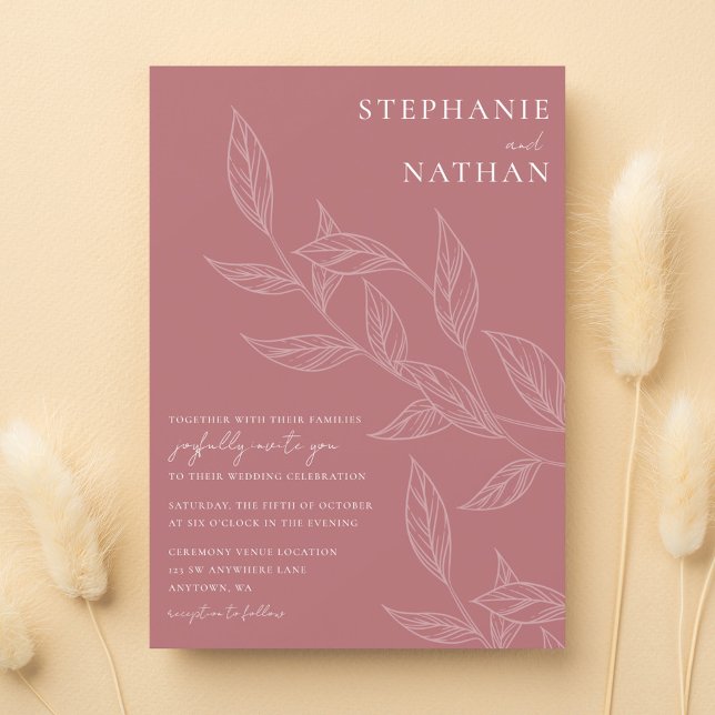 Invitation Feuille simple moderne Dusty Rose Mariage (Créateur téléchargé)