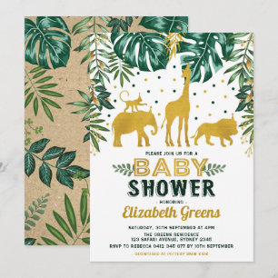 Invitation Feuille tropical de baby shower d'animaux de