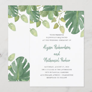 Invitation Feuille tropical mariage vert et blanc de