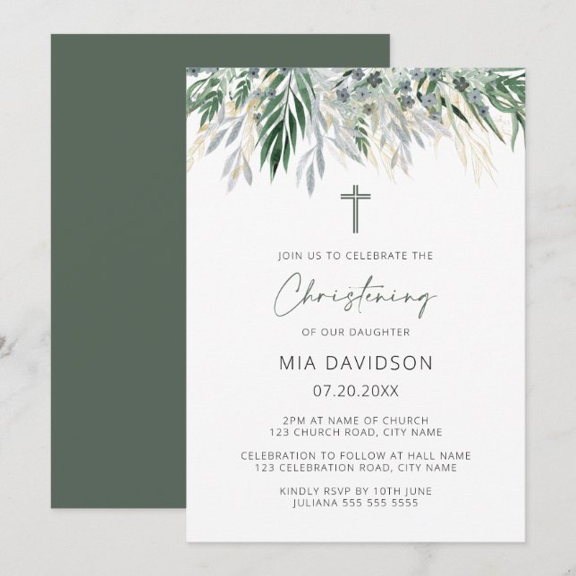 Invitation Feuille vert et or (Devant / Derrière)