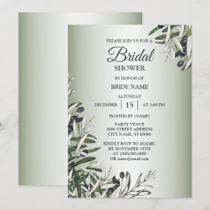 Invitation Feuille vert Olive noir Elégante Fête des mariées