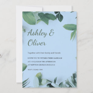 Invitation Feuille Vert simple Mariage de verdure bleue