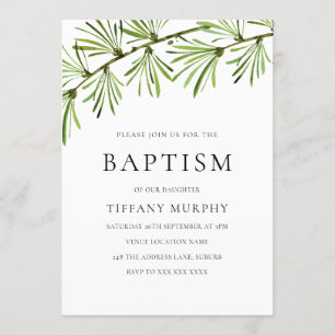 Invitation Feuille verte Baptême moderne Christening garçon o