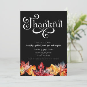Invitation Feuilles aquarelle script blanc reconnaissant Noir