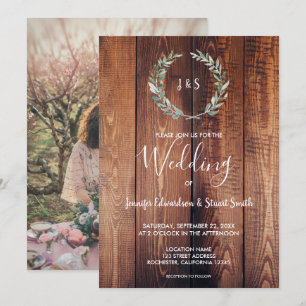 Invitation Feuilles aquarelle sur le Mariage photo en monogra