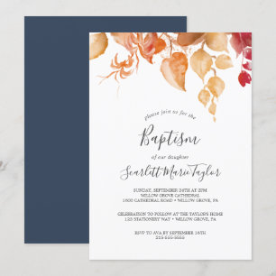 Invitation Feuilles automnales   Baptême blanc et bordeaux