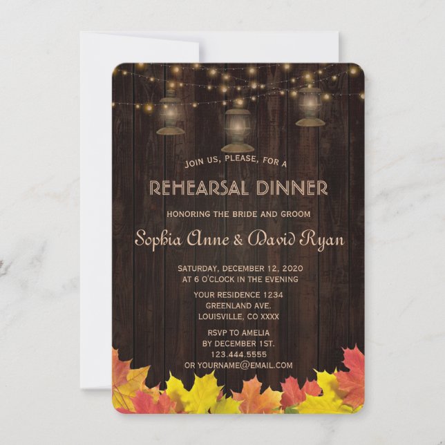 Invitation Feuilles automnales Bois Vieux lanternes RÉPÉTITIO (Devant)