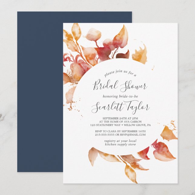 Invitation Feuilles automnales | Fête des mariées blanche et  (Devant / Derrière)