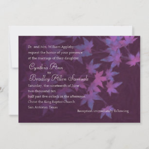 Invitation Feuilles automnales mariages en violet et rose