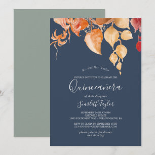Invitation Feuilles automnales   Navy Blue & Burgundy Quincea