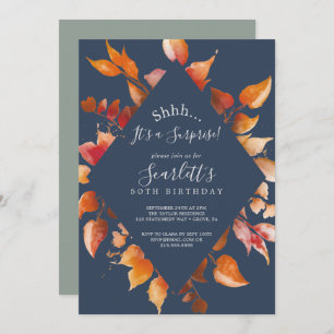 Invitation Feuilles automnales   Navy Blue & Burgundy Surpris