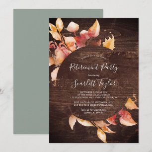 Invitation Feuilles automnales   Rustic Brown Wood Retirement