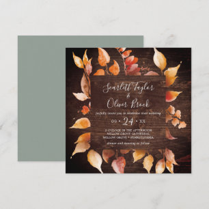 Invitation Feuilles automnales   Rustique Brown Carré Mariage