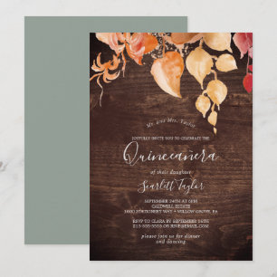 Invitation Feuilles automnales   Rustique Brown Wood Quinceañ
