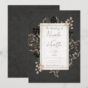 Invitation Feuilles botaniques chic grises rose doré mariage
