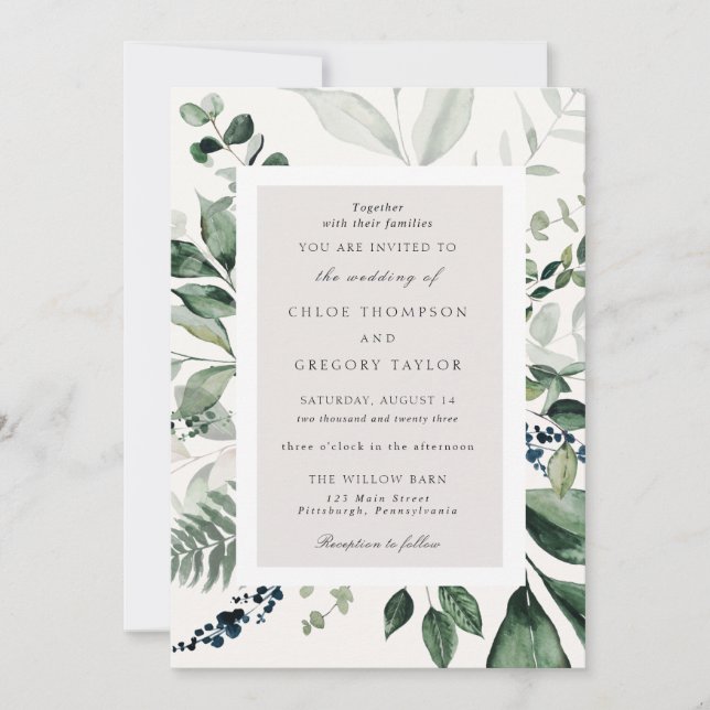 Invitation Feuilles botaniques et Mariage de verdure (Devant)