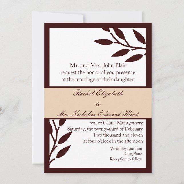 Invitation Feuilles Brown :Invitation (Devant)
