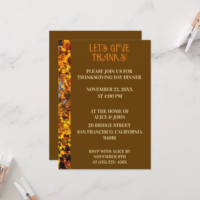 Invitation Feuilles Brown Thanksgiving Dîner d'automne Fête d (Devant/Arrière en situation)