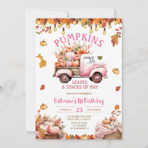 Invitation Feuilles Citrouille roses et piles de Hay Birthday