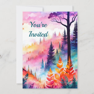 Invitation Feuilles colorés N Arbres de la forêt sur la monta