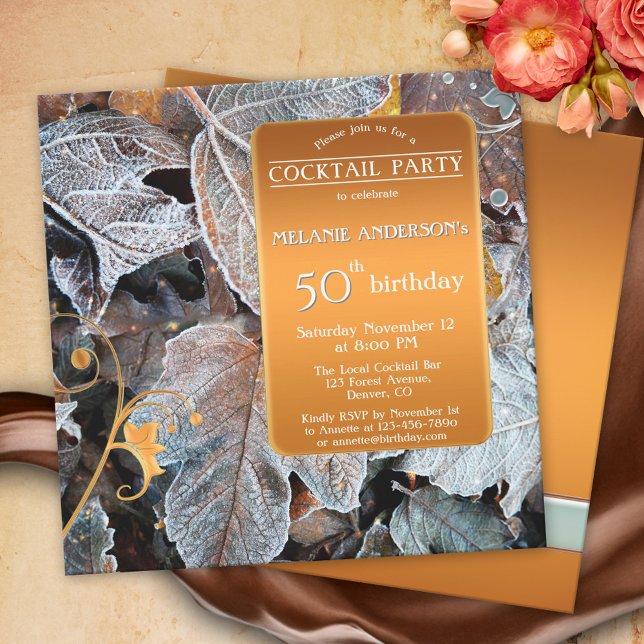 Invitation Feuilles congelés Automne Hiver Cocktail fête Anni (Créateur téléchargé)