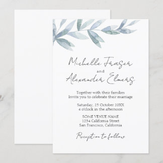Invitation Feuilles d'aquarelle simple mariage classique élég