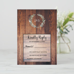 Invitation Feuilles d'aquarelle sur bois rustique monogrammé 