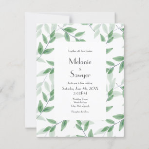 Invitation Feuilles d'aquarelle verte