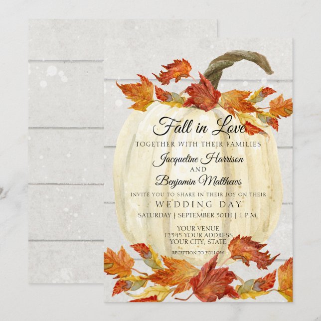 Invitation Feuilles d'automne à l'aquarelle rustique Citrouil (Devant / Derrière)