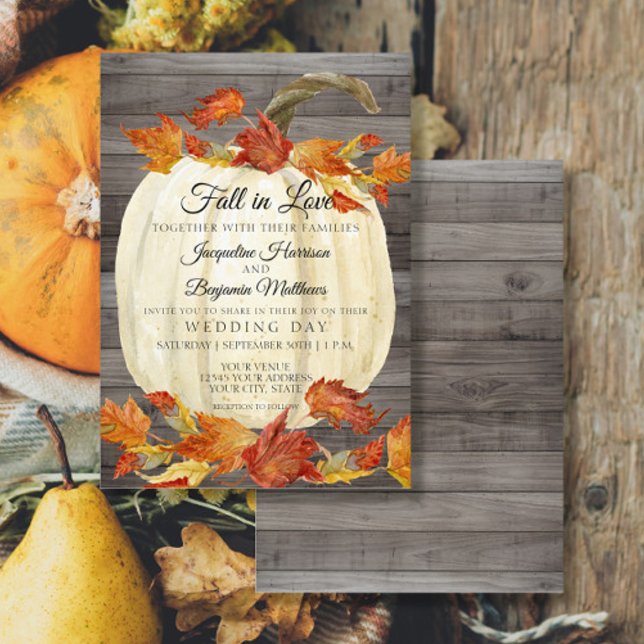 Invitation Feuilles d'automne à l'aquarelle rustique Citrouil (Créateur téléchargé)