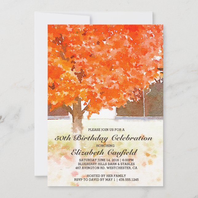 Invitation Feuilles d'automne aquarelle | Fête d'anniversaire (Devant)