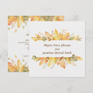 Invitation Feuilles d'automne aquarelles rustiques carré  