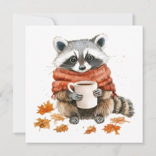Invitation Feuilles d'automne automne cosy raton laveur avec