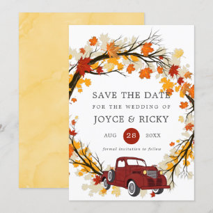 Invitation Feuilles d'automne camion vintage Save The Date Ma
