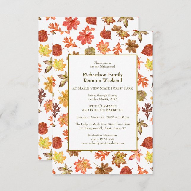Invitation Feuilles d'automne Camping Famille Réunion Jambore (Devant / Derrière)
