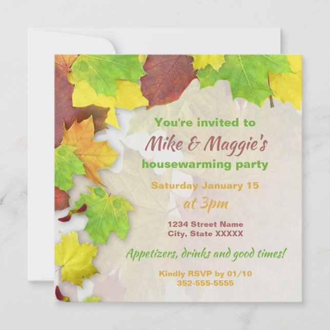Invitation Feuilles d'automne colorées Imprimable Ménage (Devant)